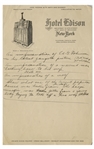 Moe Howard Handwritten Page of Jokes & Page Listing Impersonations for Stage Show, Circa 1940 -- Two Pages on Two Sheets of Hotel Stationery Measure 6'' x 9.55'' -- Folds, Overall Very Good